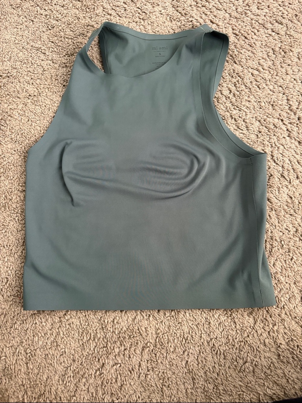 miami Sage Green High Neck Racerback Crop Tank